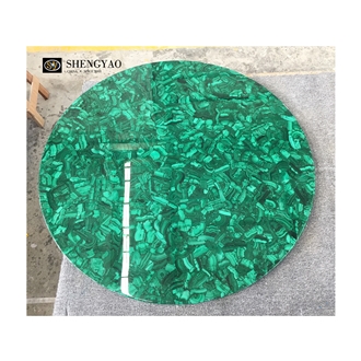 Round Green Luxury Malachite Semiprecious Stone Dining Table For Villa
