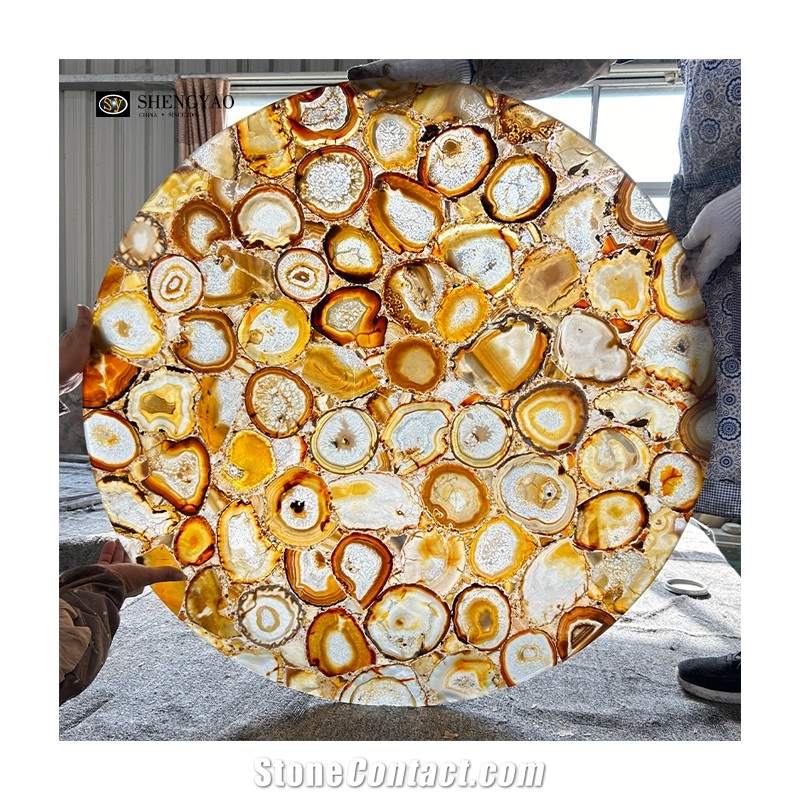 Wholesale Translucent Brown Agate Stone Coffee Table Tops