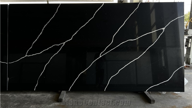 Quartz Surfaces Black Veins Calacatta Slabs Quartz Tiles