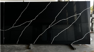 Quartz Surfaces Black Veins Calacatta Slabs Quartz Tiles