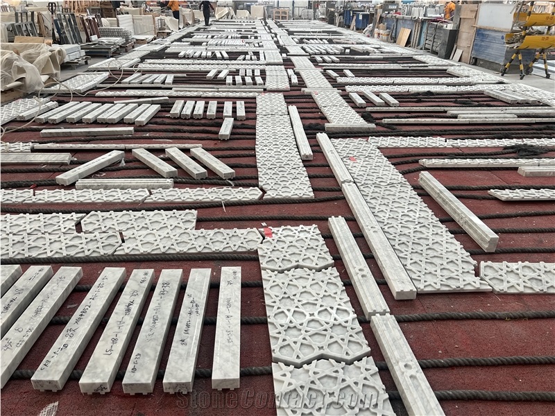 Carrara White Marble Wall Panels,  Laser Engraving