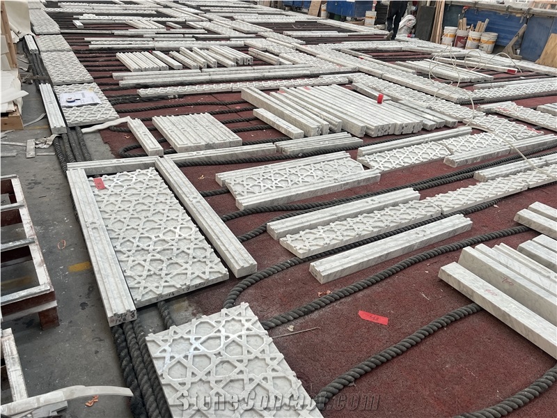 Carrara White Marble Wall Panels,  Laser Engraving