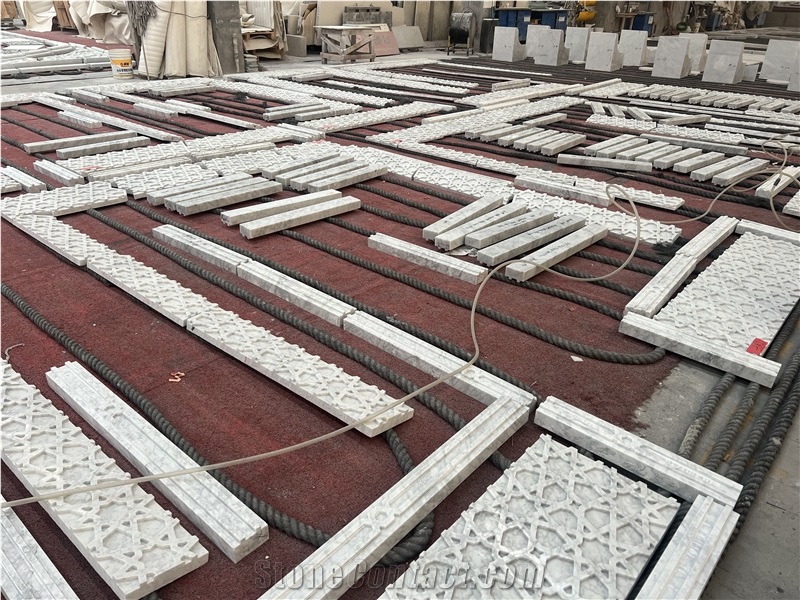 Carrara White Marble Wall Panels,  Laser Engraving