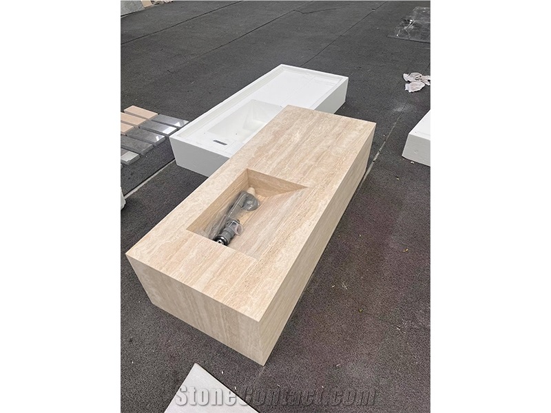 Custom Travertine Intergrated Residential Bath Tops
