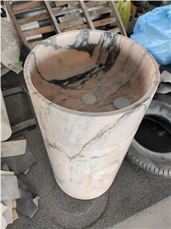 Calacatta Pink Pedestal Round Wash Basin For Hotel Bathrooms