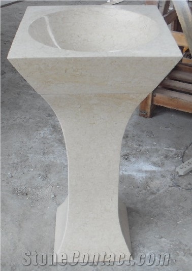 Calacatta Pink Pedestal Round Wash Basin For Hotel Bathrooms