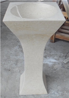 Calacatta Pink Pedestal Round Wash Basin For Hotel Bathrooms