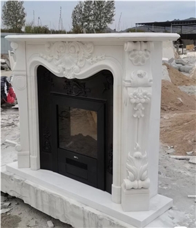 Carved Marble Paonazzo Fireplace For Resorts And Hotels
