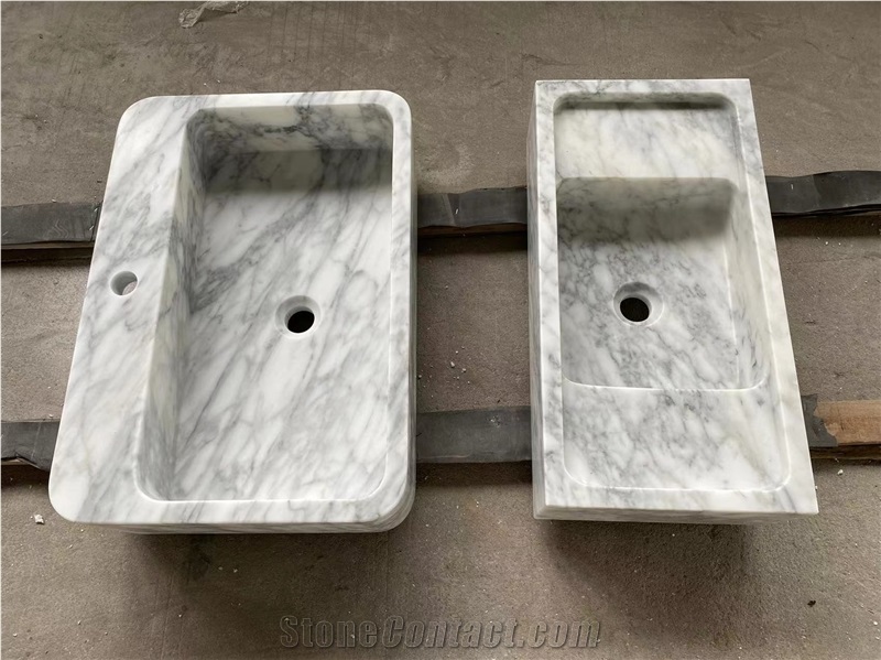 Custom Design Marble Arabescato Counter Wash Basin For Bath