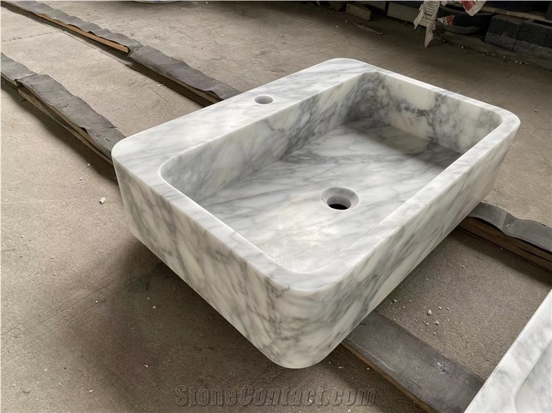 Custom Design Marble Arabescato Counter Wash Basin For Bath
