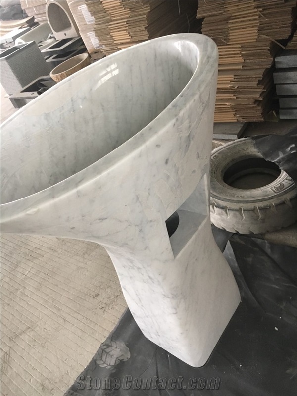 Fluted Calacatta Viola Pedestal Round Wash Basin For Bath