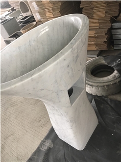Fluted Calacatta Viola Pedestal Round Wash Basin For Bath