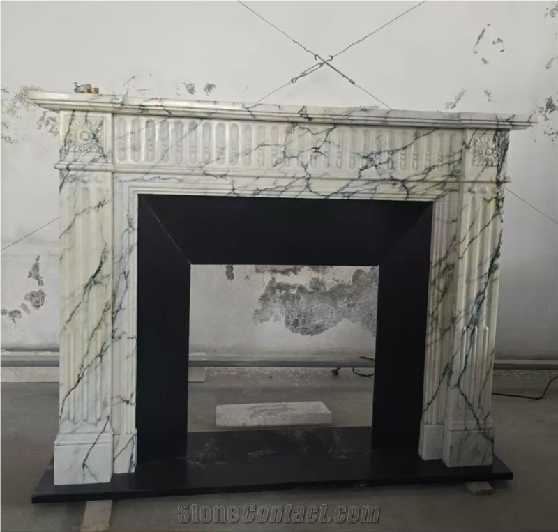 Fluted Marble Calacatta Paonazzo Fireplace For Home Decor