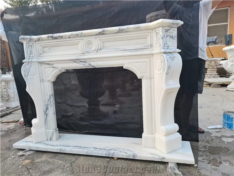 Fluted Marble Calacatta Paonazzo Fireplace For Home Decor