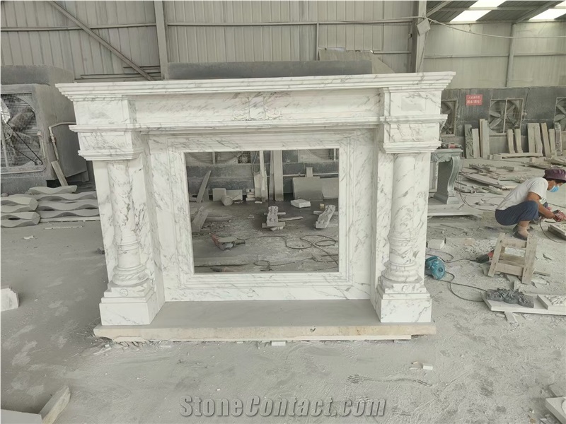 Fluted Marble Calacatta Paonazzo Fireplace For Home Decor
