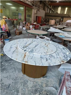 Luxury Marble Paonazzo Dining Table With Lazy Susan For Home