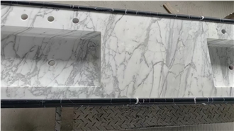 Prefab Marble Statuario Carrara Double Sink Vanity Tops