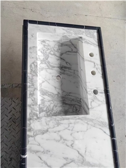 Prefab Marble Statuario Carrara Double Sink Vanity Tops