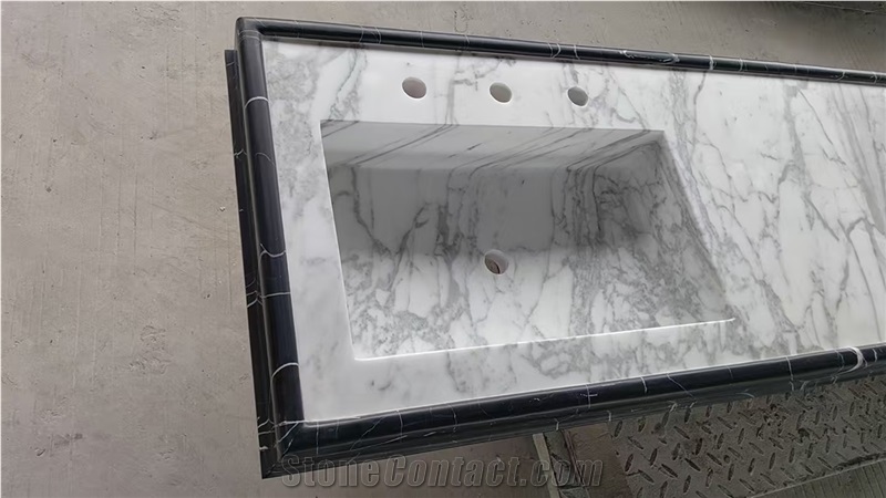 Prefab Marble Statuario Carrara Double Sink Vanity Tops