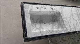 Prefab Marble Statuario Carrara Double Sink Vanity Tops