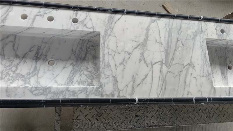 Prefab Marble Statuario Carrara Double Sink Vanity Tops