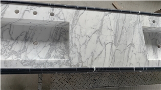 Prefab Marble Statuario Carrara Double Sink Vanity Tops