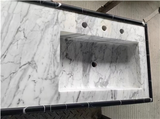 Prefab Marble Statuario Carrara Double Sink Vanity Tops
