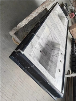 Prefab Marble Statuario Carrara Double Sink Vanity Tops