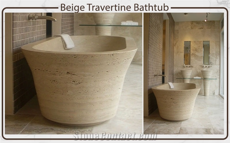 Beige Travertine Bathtub
