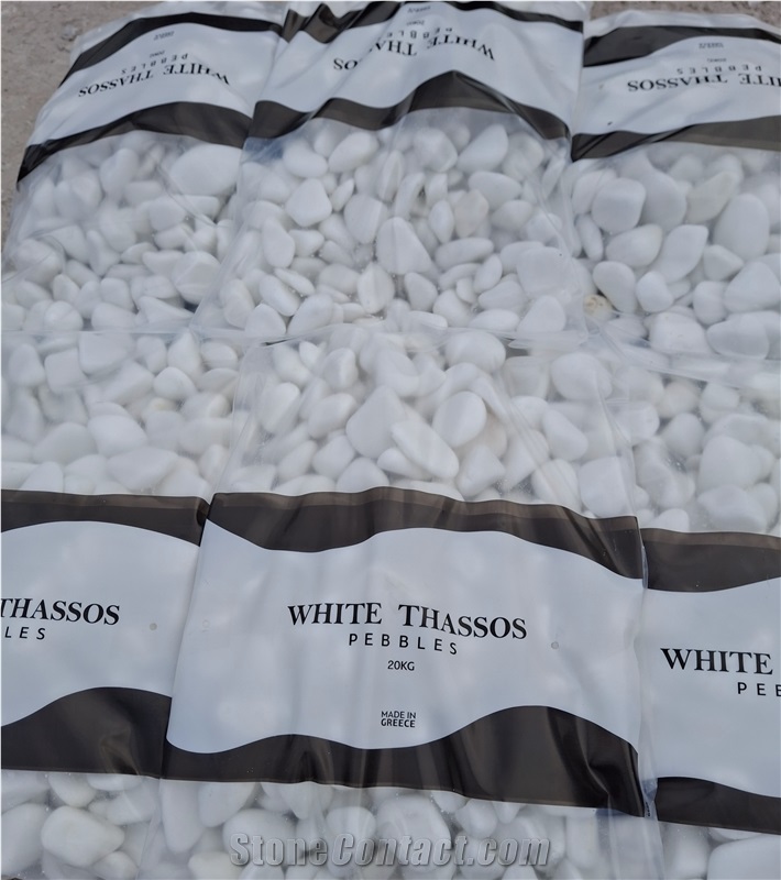 Pure White Pebbles, Thassos Marble Pebble Stone