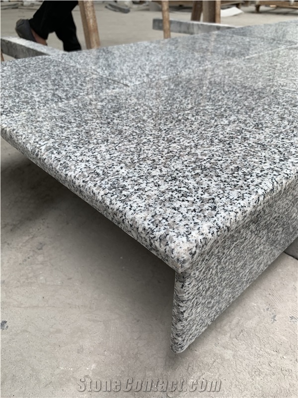 Chinese Grey Granite Stone Steps And Risers Polished Stairs Round Edge