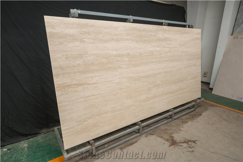1600X3200x12 Mm Yellow Travertine Texture Sintered Stone Slabs