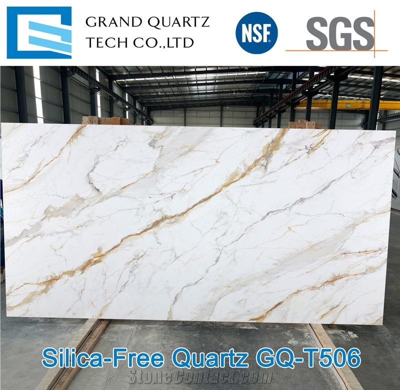 Silica-Free Calacatta Taj Mahal Quartz Slabs GQ-T452