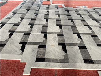 Black White Grey Marble Waterjet Cut Floor Mosaic
