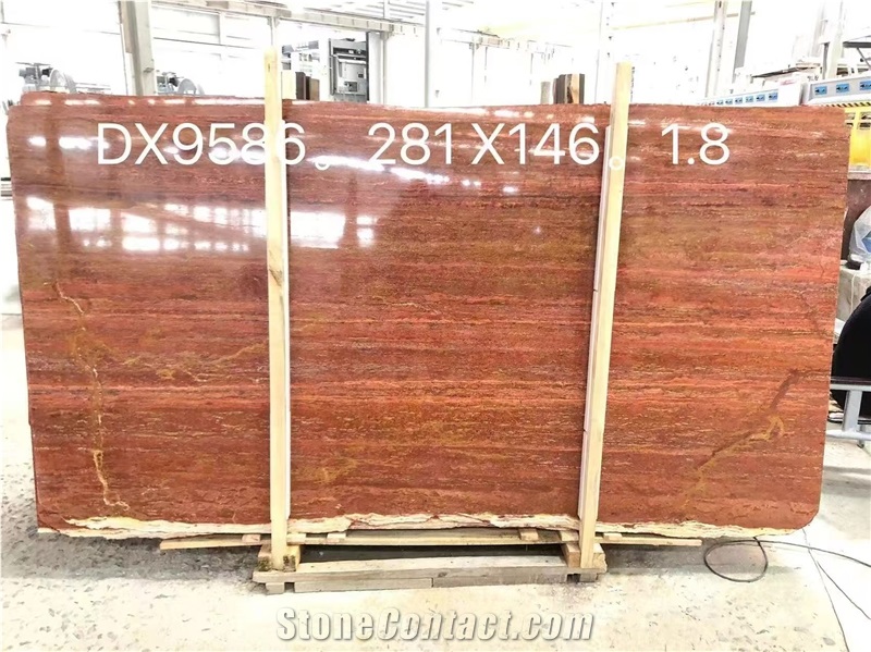 Red Travertine Polished And Honed Slabs