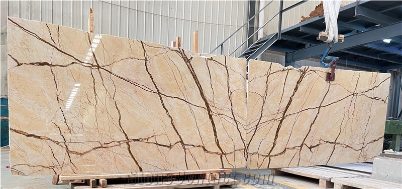 Sofitel Gold Marble Bookmatched Slabs Tiles