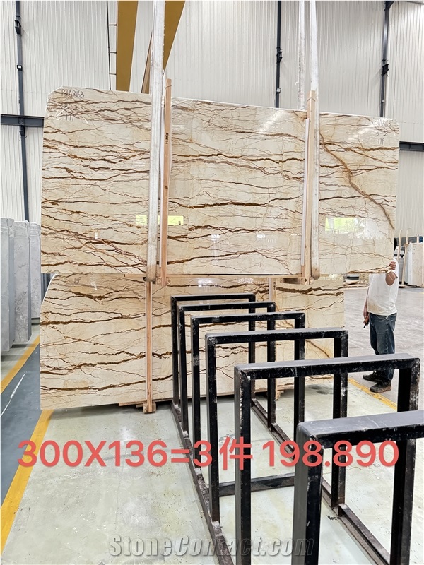 Sofitel Gold Marble Bookmatched Slabs Tiles