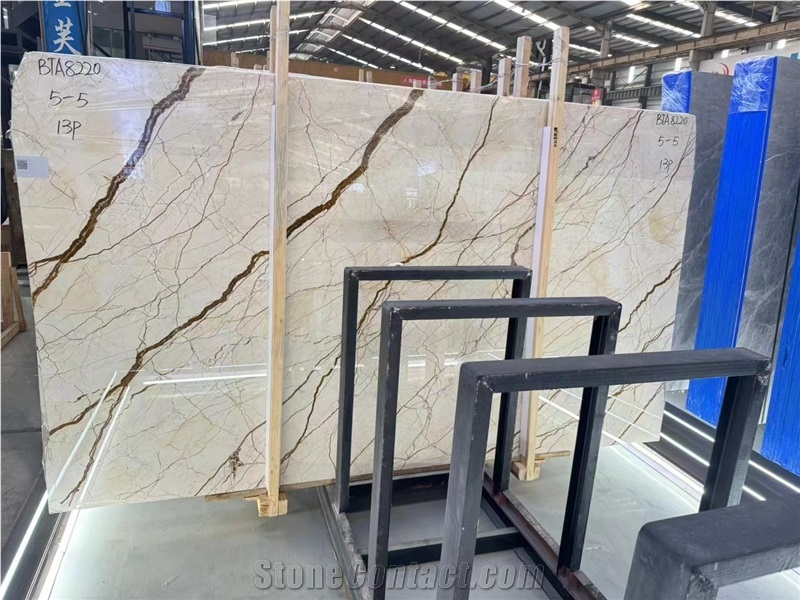 Sofitel Gold Marble Bookmatched Slabs Tiles