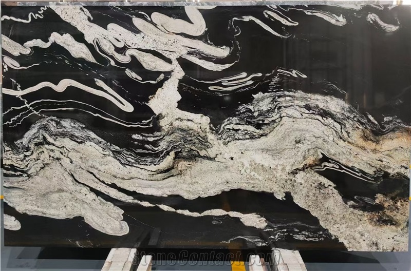 Brazil Black Manhattan Granite With White Veins Slabs