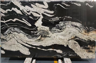 Brazil Black Manhattan Granite With White Veins Slabs