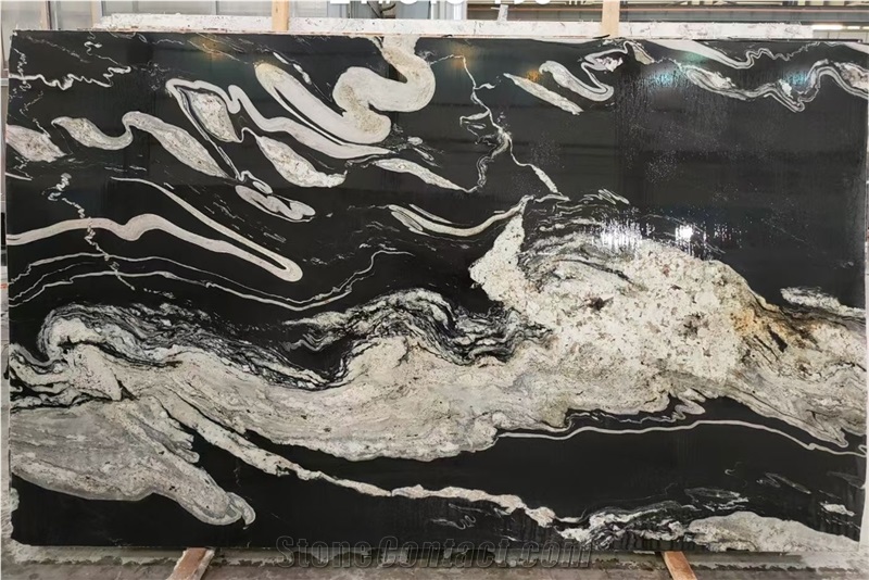 Brazil Black Manhattan Granite With White Veins Slabs
