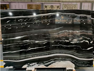 Brazil Black Manhattan Granite With White Veins Slabs