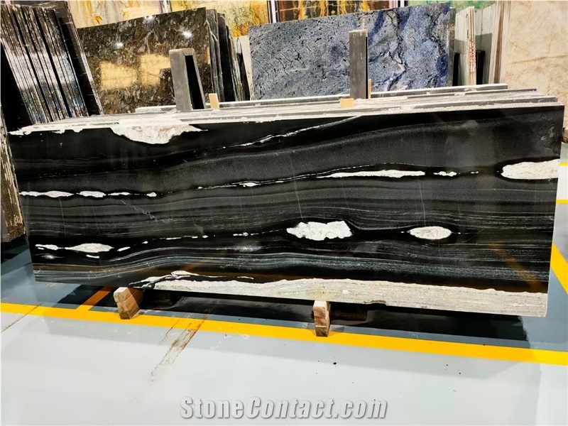 Brazil Black Manhattan Granite With White Veins Slabs