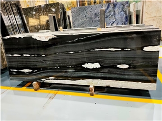 Brazil Black Manhattan Granite With White Veins Slabs