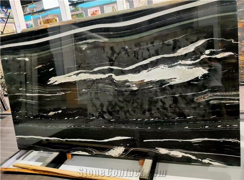 Brazil Black Manhattan Granite With White Veins Slabs