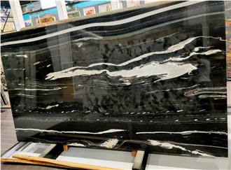 Brazil Black Manhattan Granite With White Veins Slabs