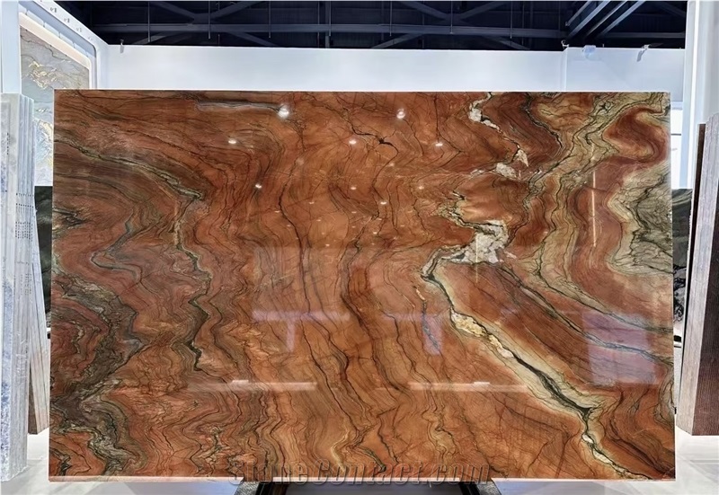 Brazil Exotic Stone Red Revolution Wave Quartzite Slabs