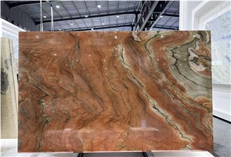 Brazil Exotic Stone Red Revolution Wave Quartzite Slabs