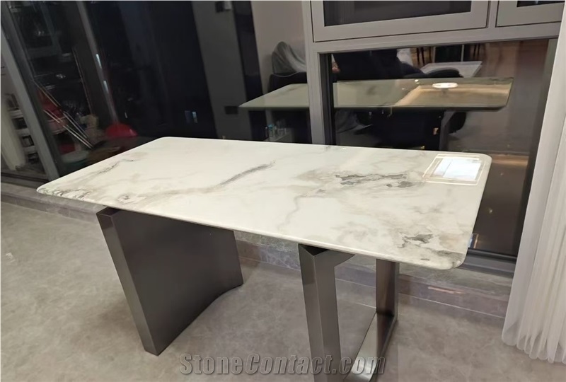 Polished White Caribbean Island Marble Dining Table Top