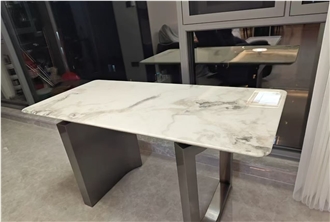Polished White Caribbean Island Marble Dining Table Top
